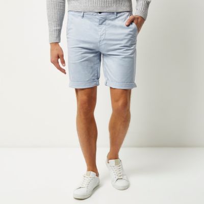 Light blue slim fit chino shorts